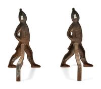 A Pair of Iron Andirons with Hessian Soldiers