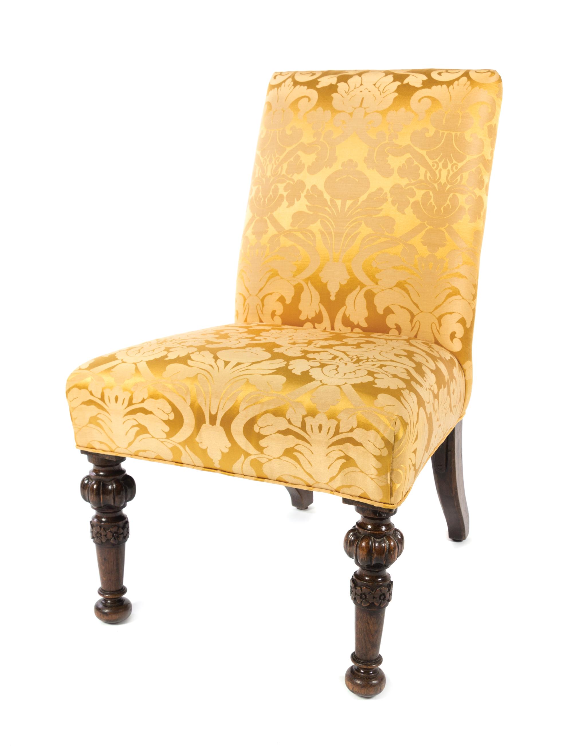 A William IV Style Damask Upholstered Side Chair Height 37 inches. — 19TH CENTURY