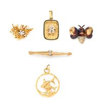 A Collection of Yellow Gold and Diamond Jewelry, 24.40 dwts.
