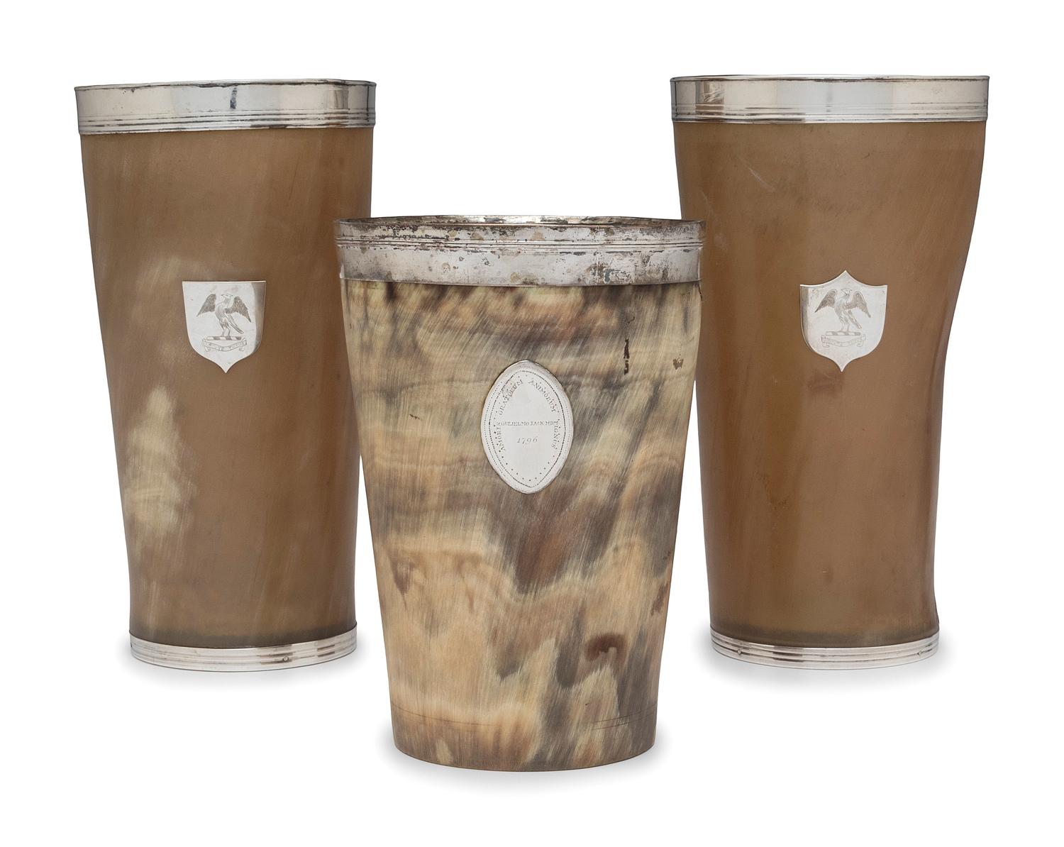 Three Silver Mounted Horn Vessels