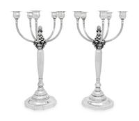 A Pair of Johan Rohde for Georg Jensen Silver Five-Light Candelabra