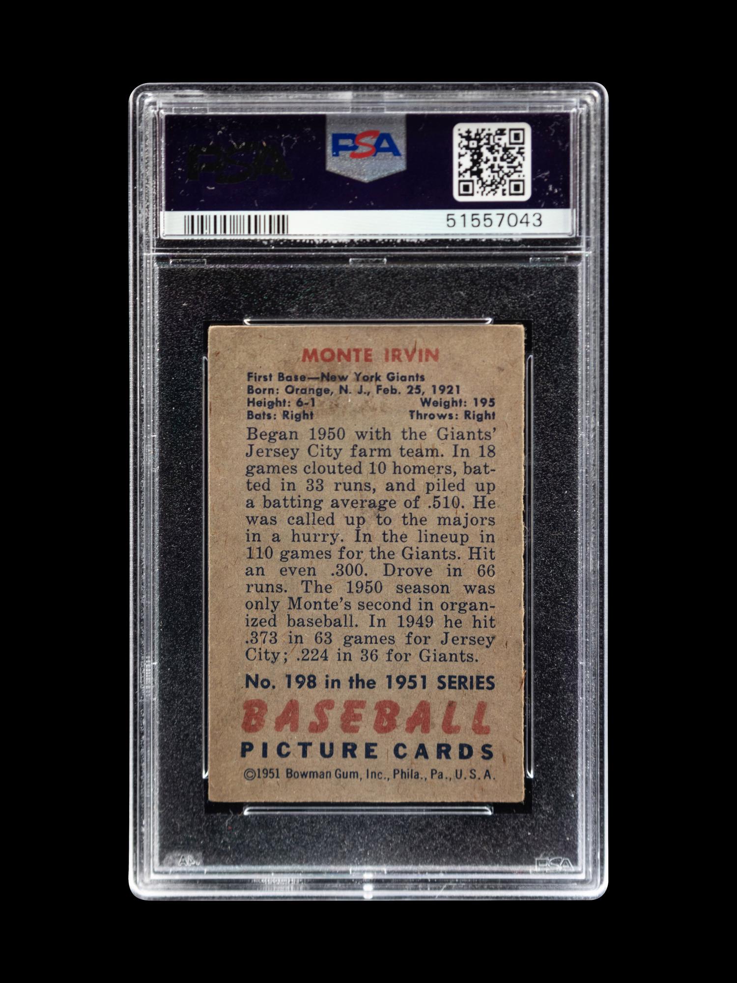 A Group of Four 1950s Bowman Baseball Cards Including a Monte Irvin Rookie Card (PSA 4.5) and Autographed Phil Rizutto,