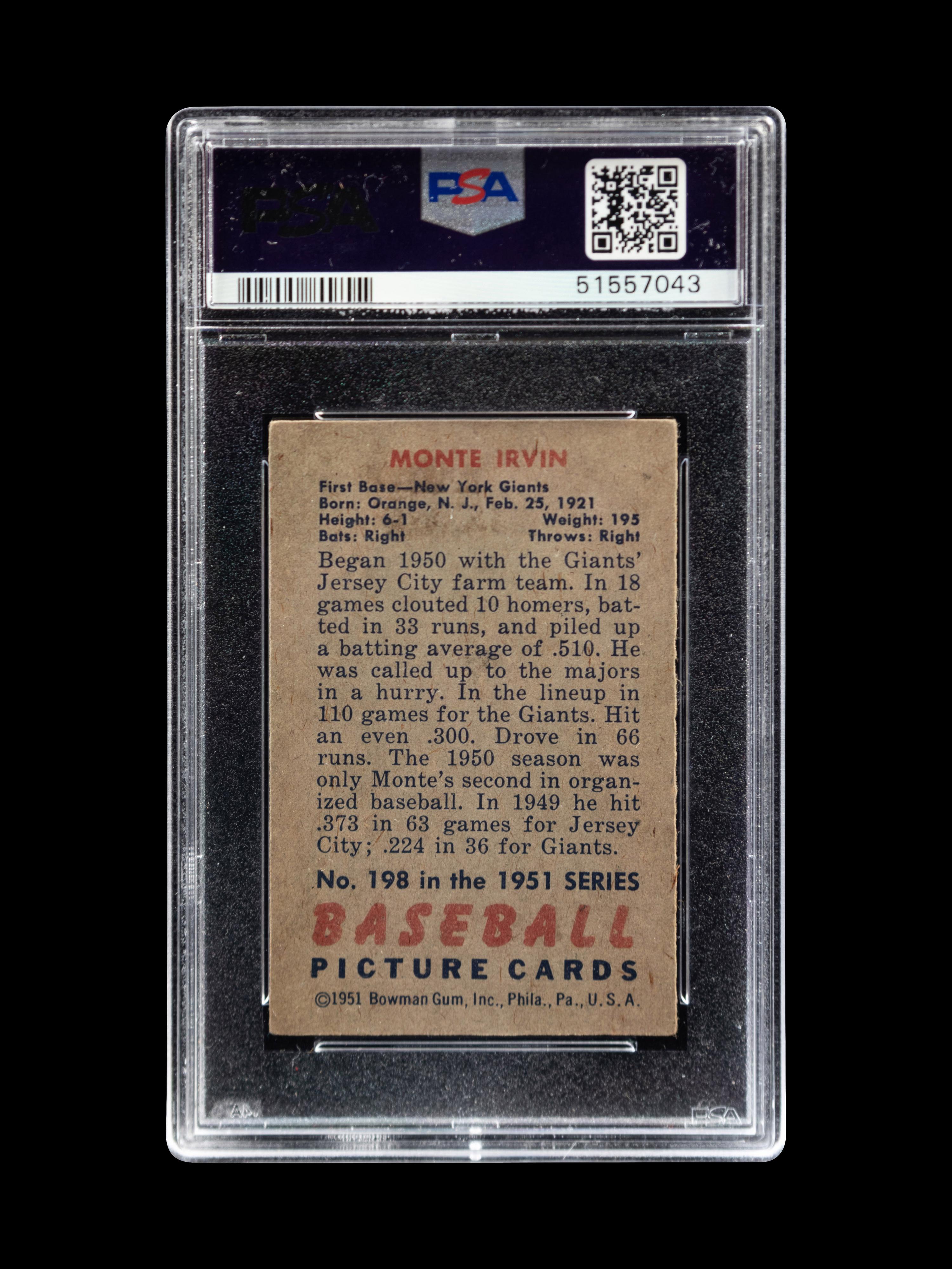 A Group of Four 1950s Bowman Baseball Cards Including a Monte Irvin Rookie Card (PSA 4.5) and Autographed Phil Rizutto,