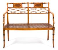 A Regency Style Satinwood Inlaid Settee Height 33 1/3 x width 41 inches. — EARLY 20TH CENTURY