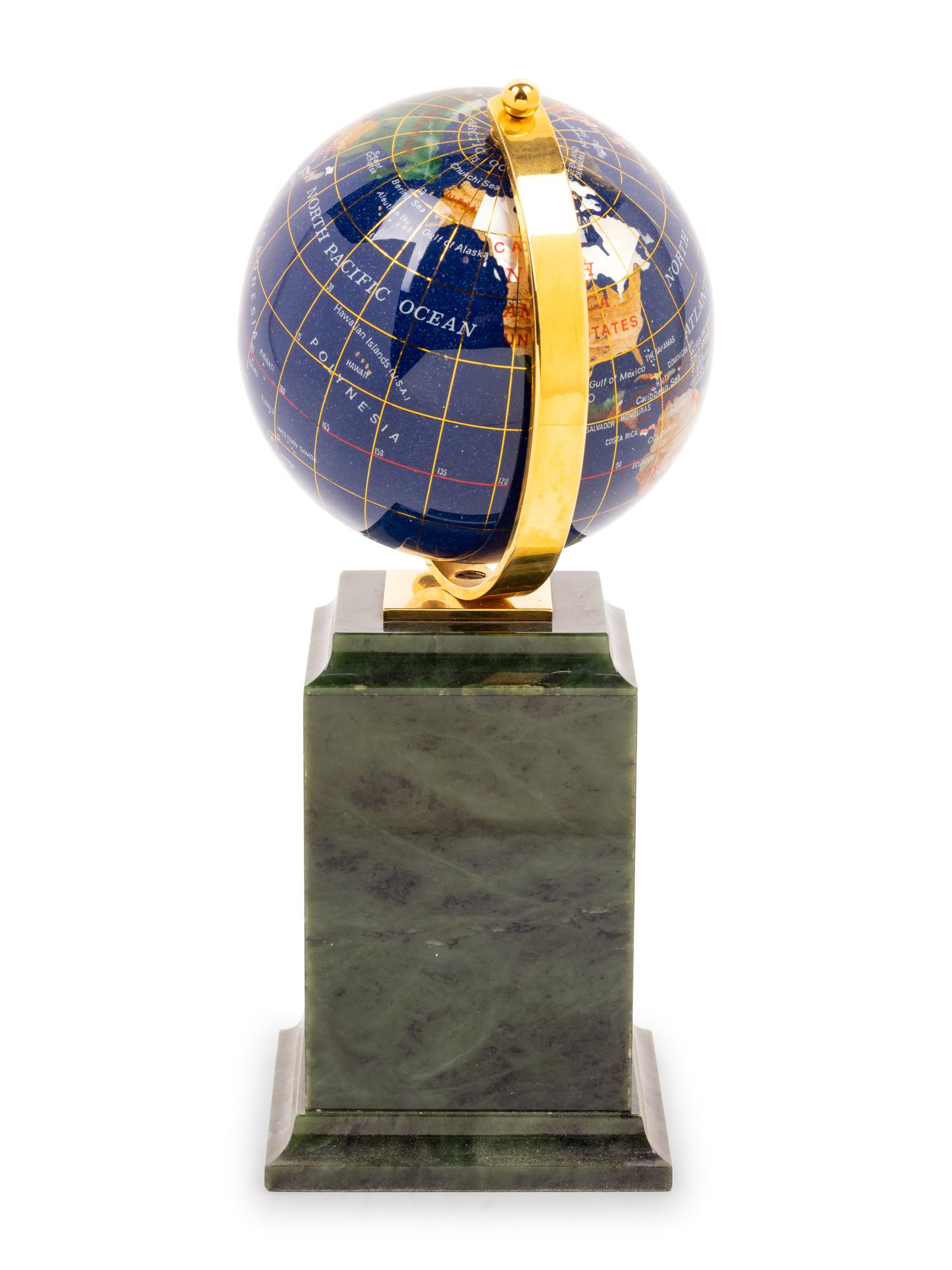 A Tatiana Fabergé Jadeite and Enamel Globe Clock