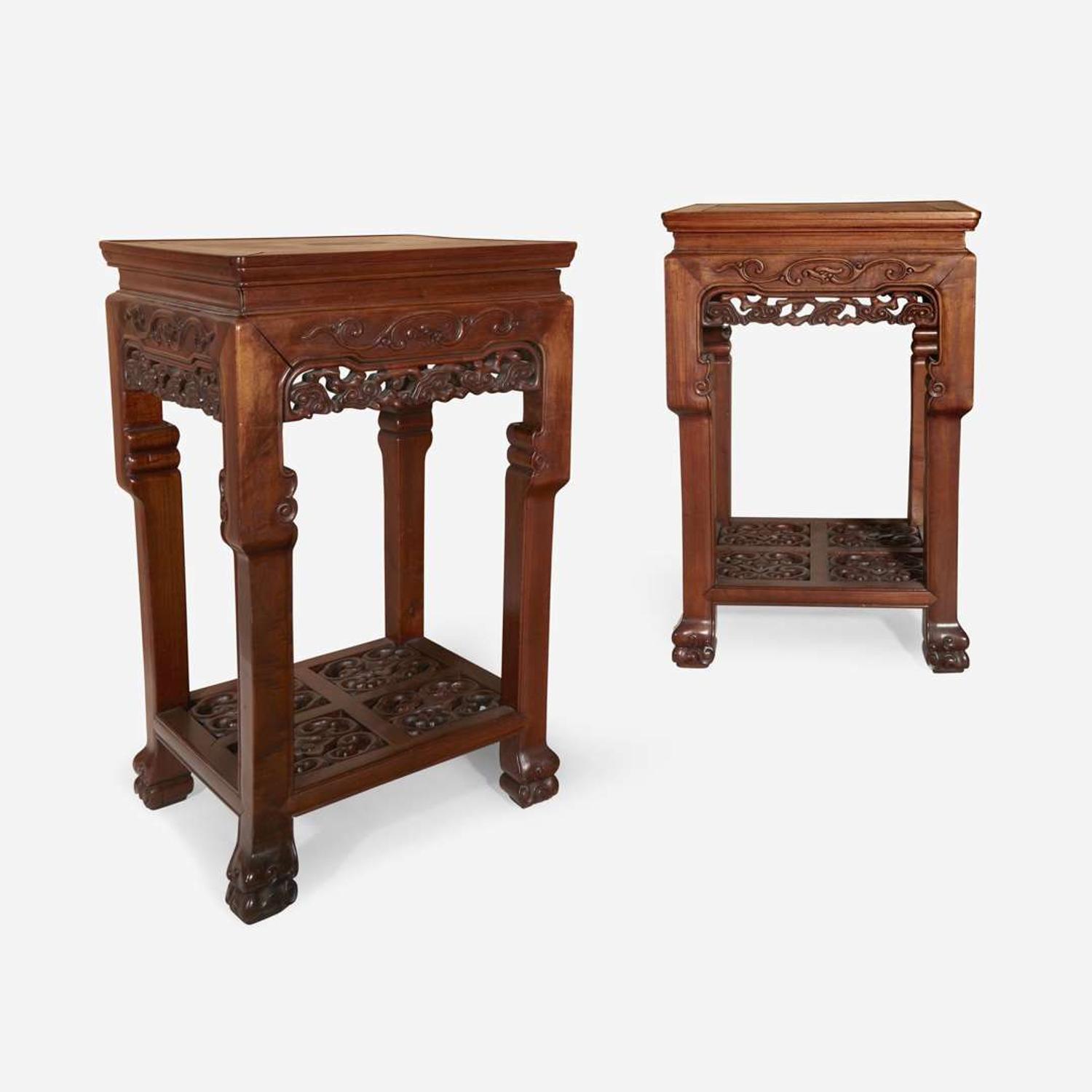 A pair of Chinese hardwood square side tables 20th Century