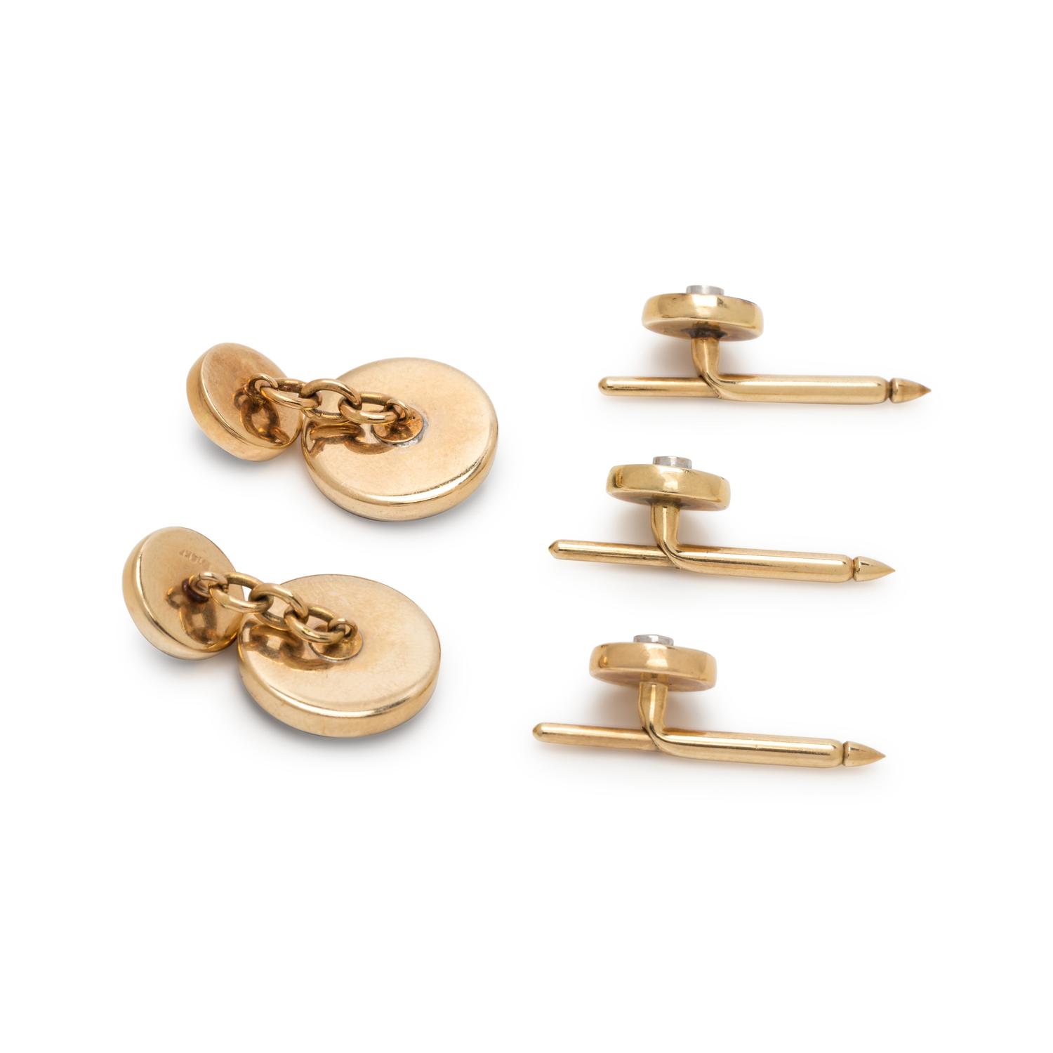 YELLOW GOLD, ONYX AND DIAMOND DRESS SET