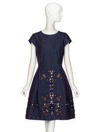 Oscar de la Renta, Embellished Navy Silk Dress