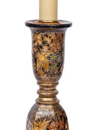 A Pair of Polychrome Lacquered Candlesticks Mounted as Lamps