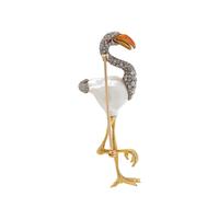 EVELYN CLOTHIER, CULTURED BAROQUE PEARL AND DIAMOND FLAMINGO BROOCH