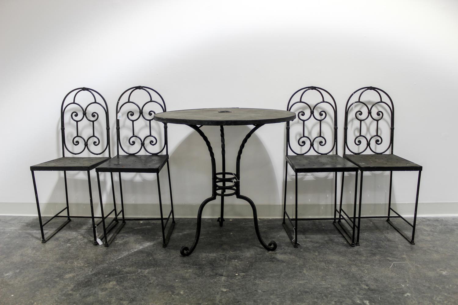 A Wrought Iron Café Set Height of table 29 3/4 inches. — 20TH CENTURY