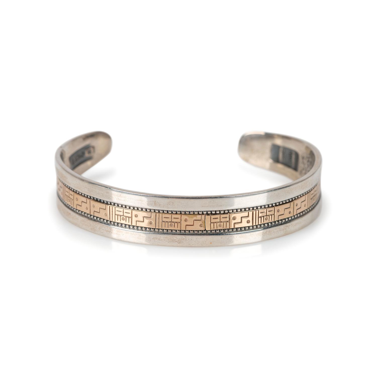 Navajo and Kewa Sterling Silver Necklace AND Cuff Bracelets, with 14K Gold Accents