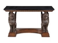 A Cast Composition Console Table with Lion Supports