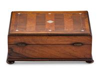 An English Rosewood, Burr Yew and Mother of Pearl Sewing Box
