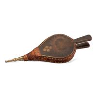 A Stencil and Paint Decorated Leather and Wood Bellows