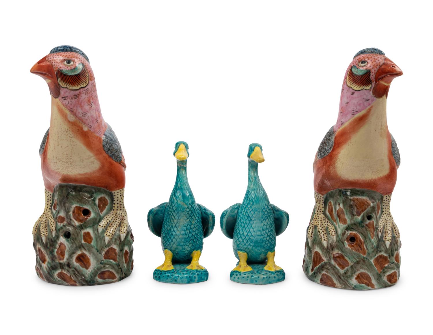 Two Pairs of Chinese Porcelain Figures of Birds