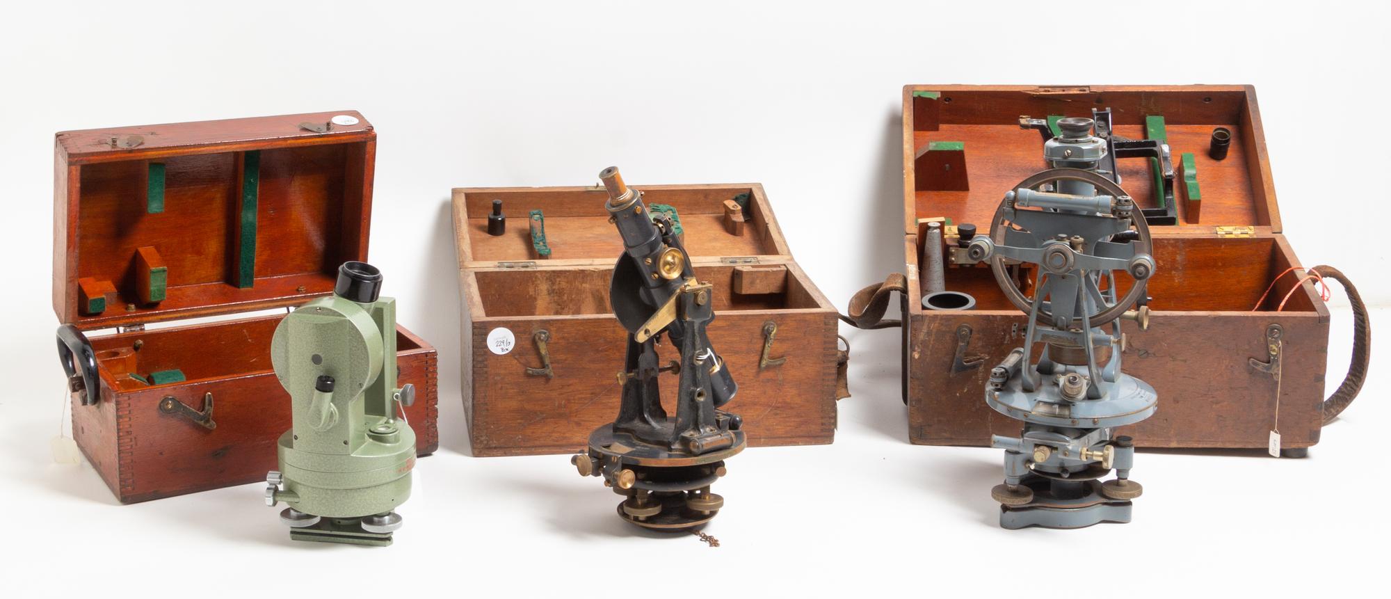 A Group of Three English Cased Theodolites Length of longest scope 8 inches. — COOKE, TROUGHTON & SIMMS Ltd., YORK, 20TH CENTURY AND OTHERS