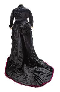 Emile Pingat Two-Piece Large Black Silk Satin Bustle Dress, 1870s Haute Couture No size label