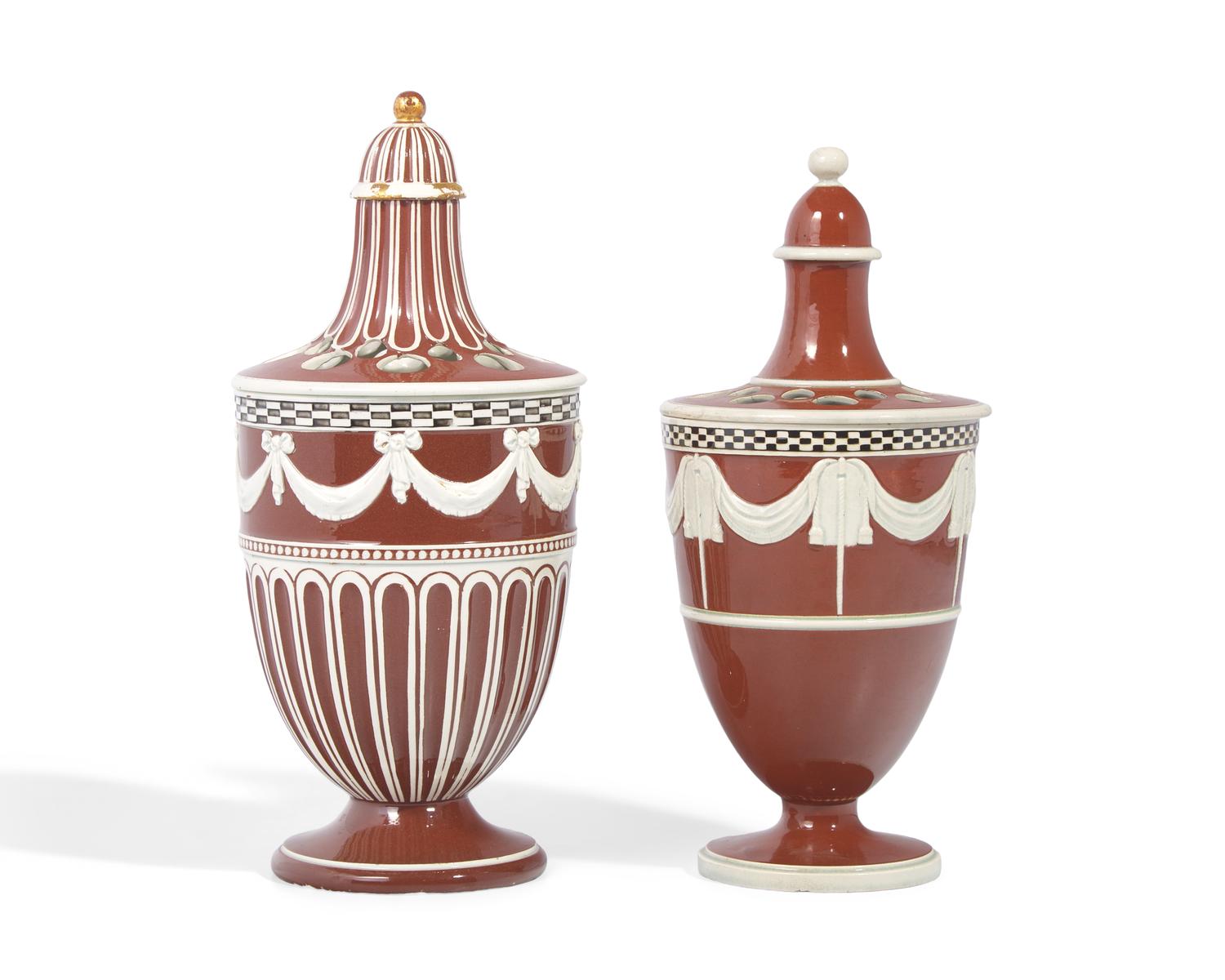 A Wedgwood Brown-Glazed Pearlware Bough Pot and a Similar Turner Pearlware Bough Pot