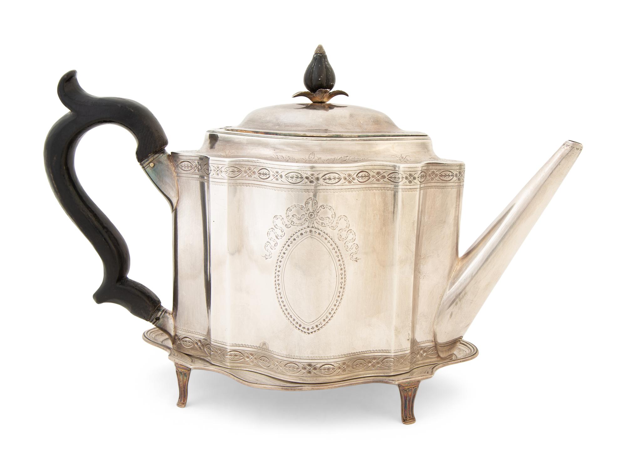 A George III Silver Teapot and Stand and Two Sugar Tongs — Hester Bateman, London