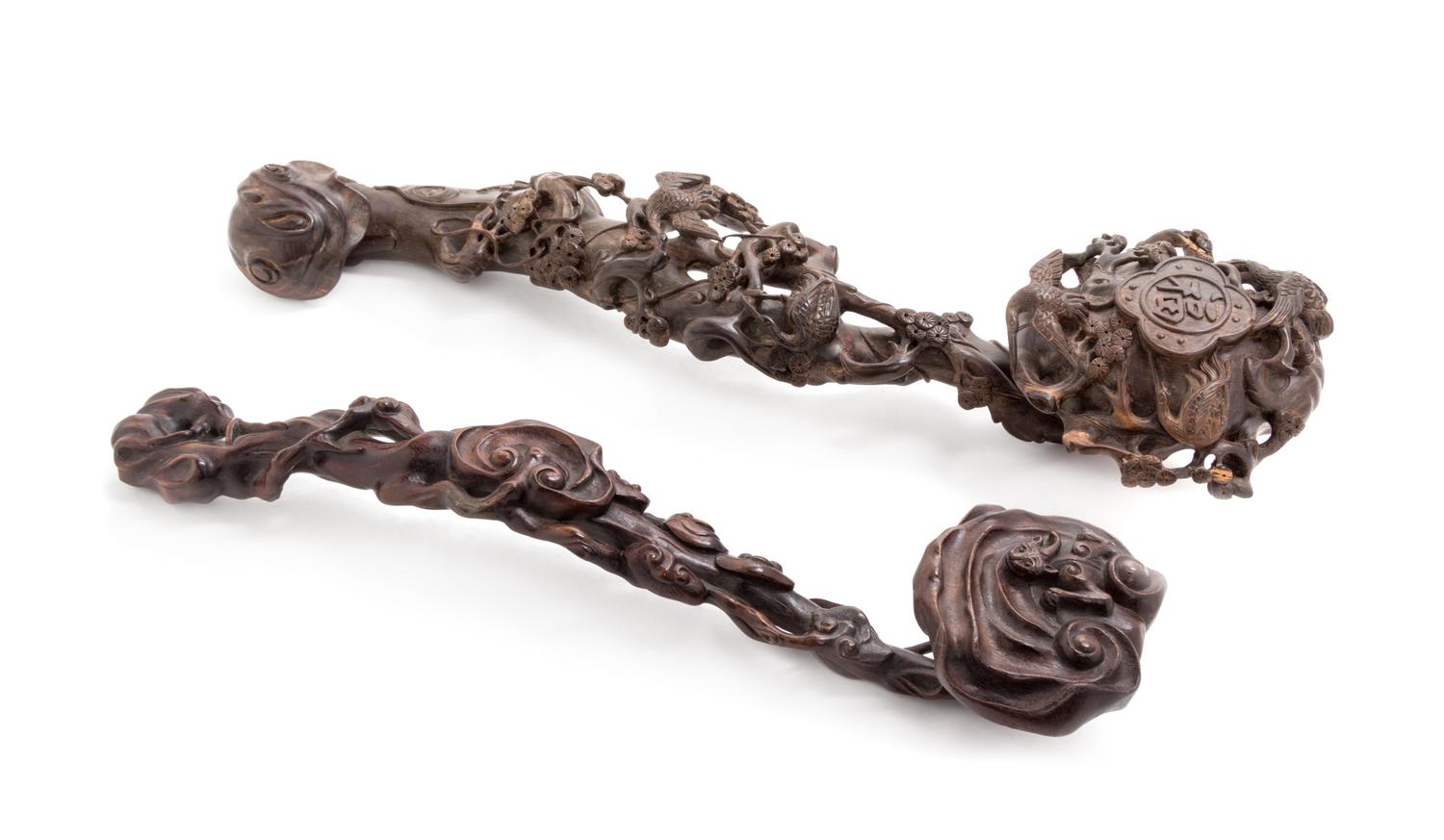 Two Carved Hardwood Ruyi Scepters Length of larger 18 1/2 inches. — 20TH CENTURY