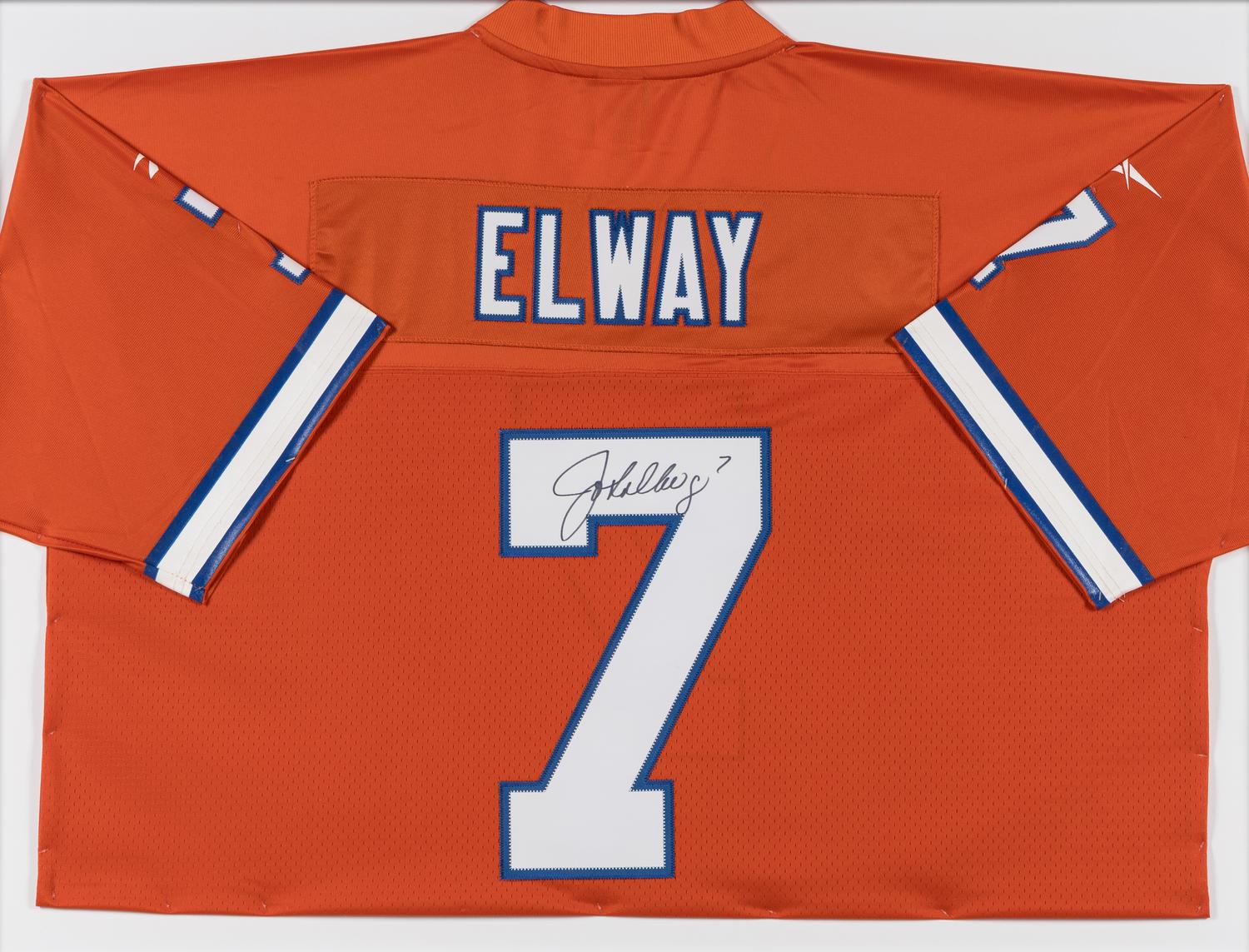 A John Elway Signed Autograph Denver Broncos Jersey Display (Beckett Authentication Services Letter),