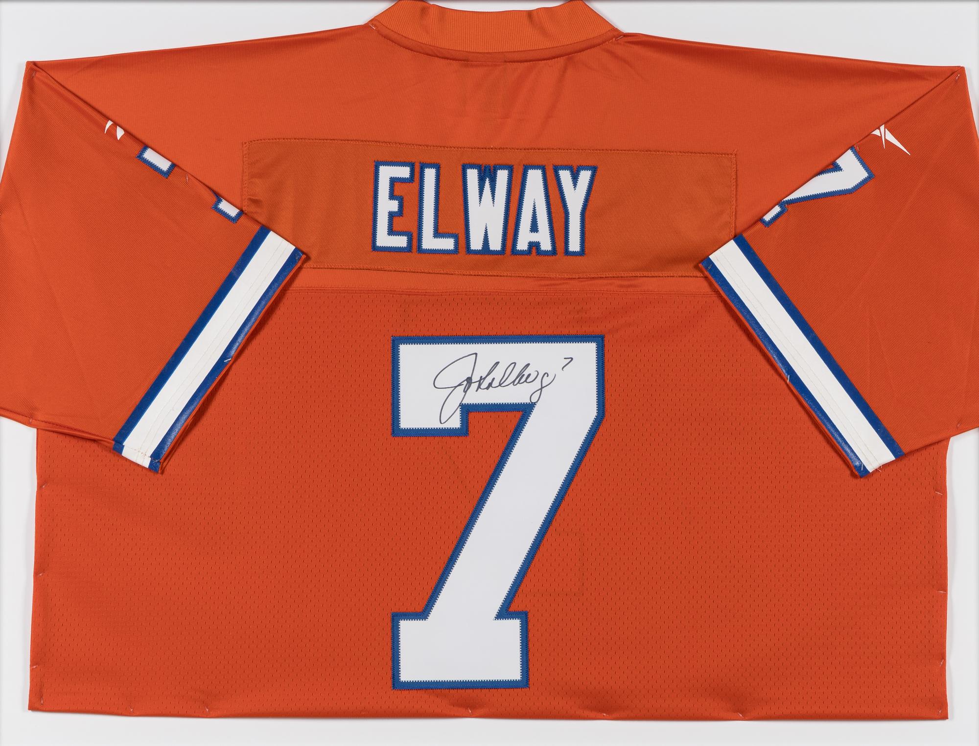 A John Elway Signed Autograph Denver Broncos Jersey Display (Beckett Authentication Services Letter),