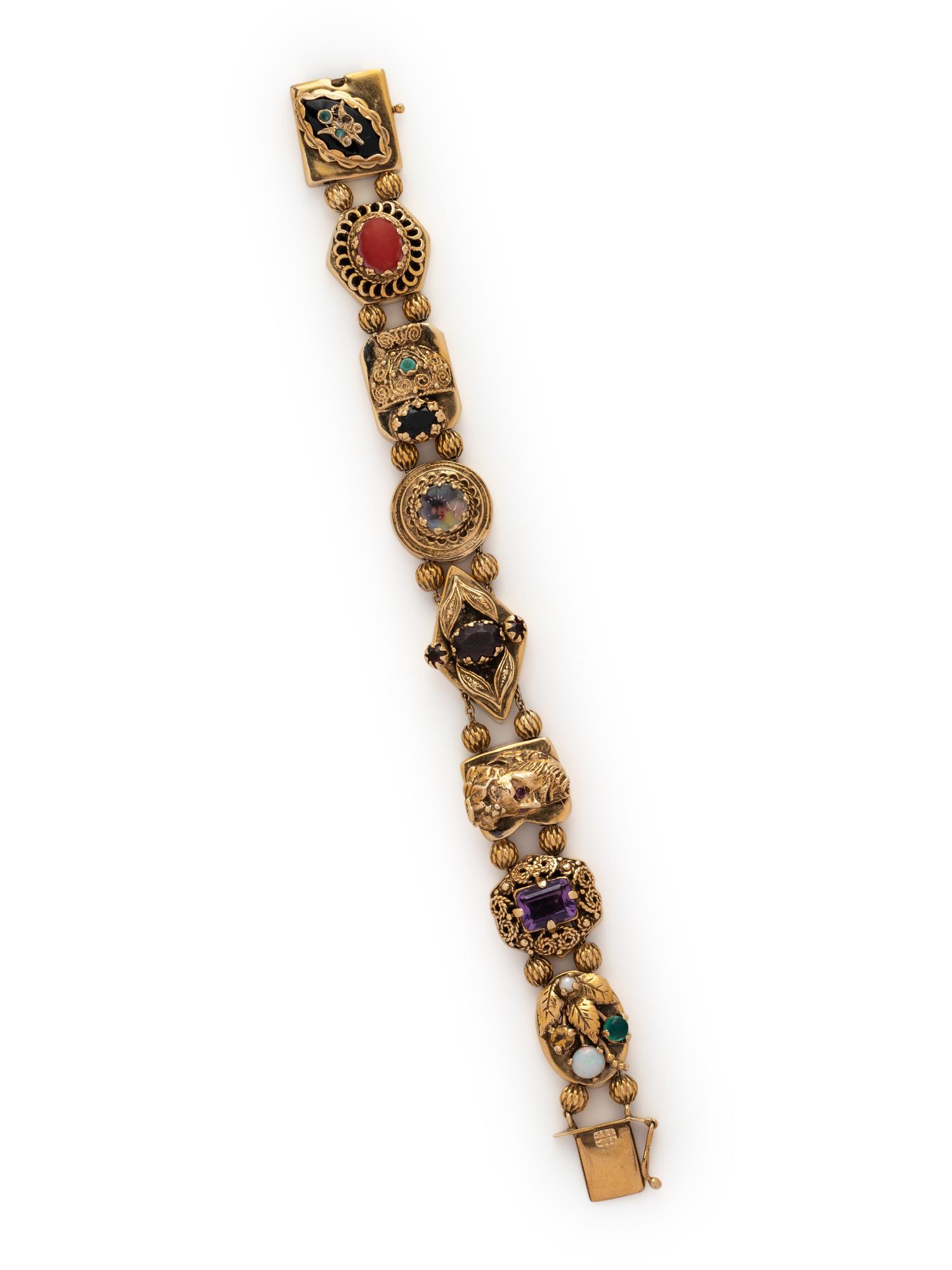 YELLOW GOLD AND MULTIGEM SLIDE CHARM BRACELET
