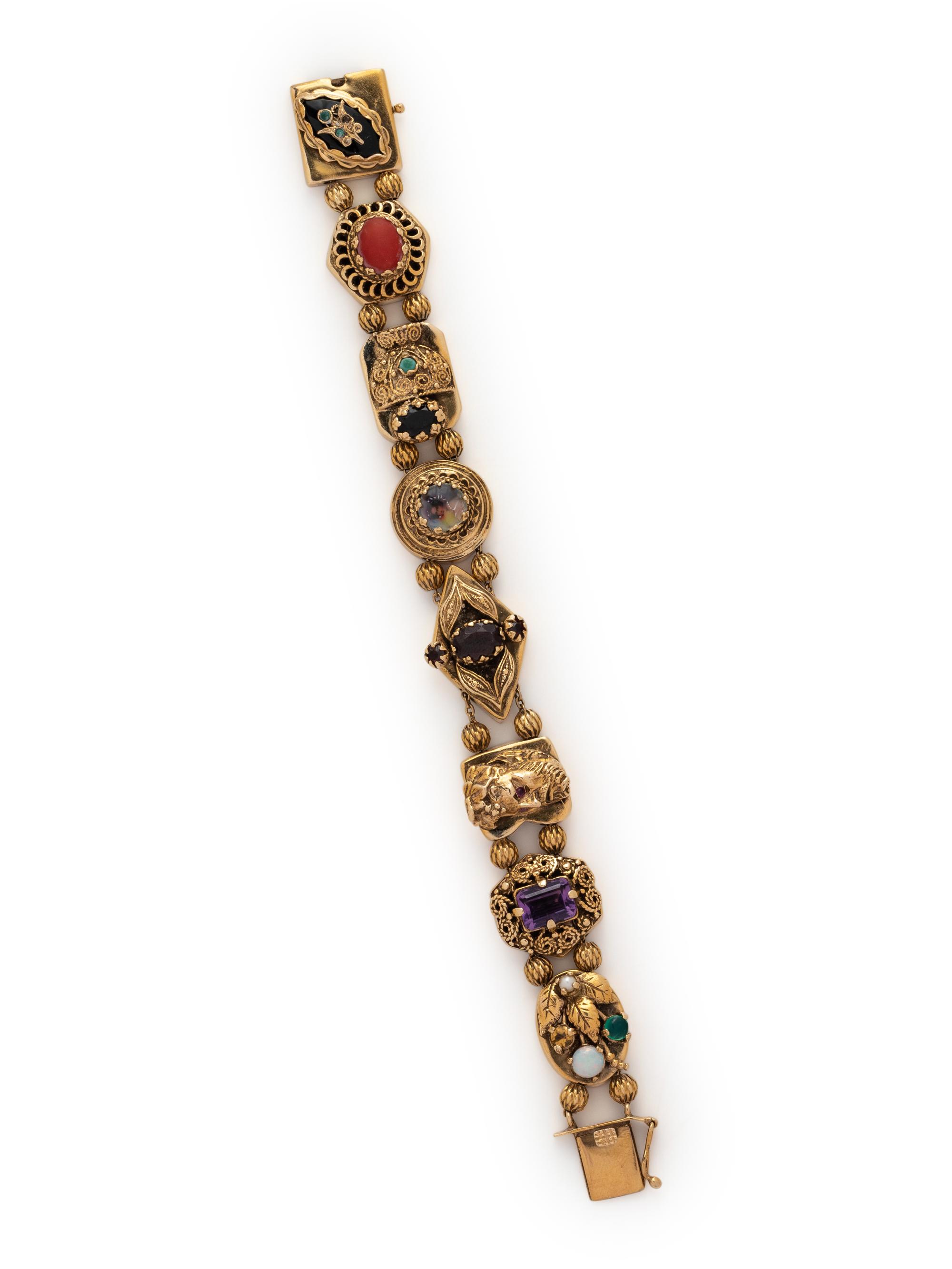 YELLOW GOLD AND MULTIGEM SLIDE CHARM BRACELET