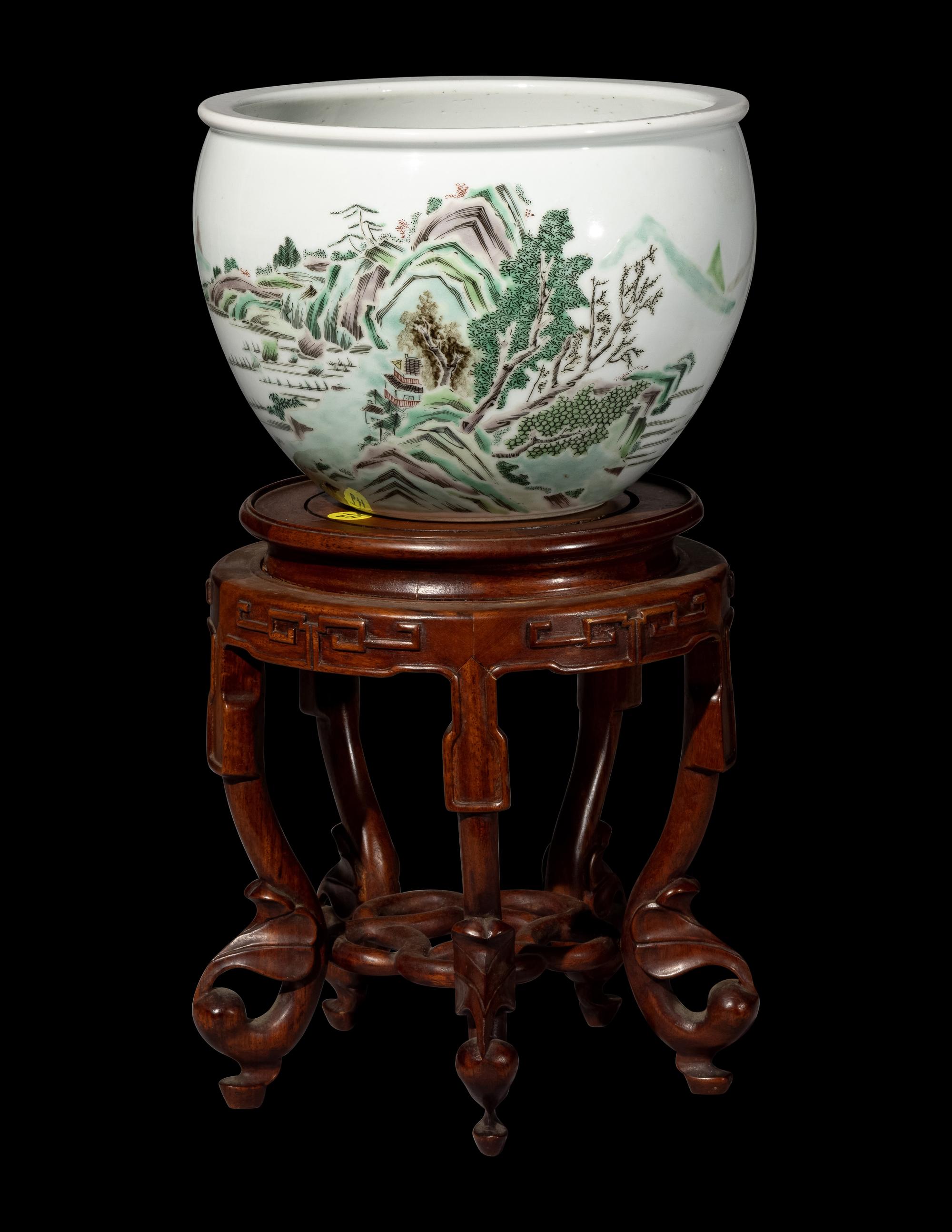 A Chinese Famille Verte Porcelain Scroll Pot