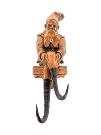 Three Black Forest Carved Wood Whip Hooks