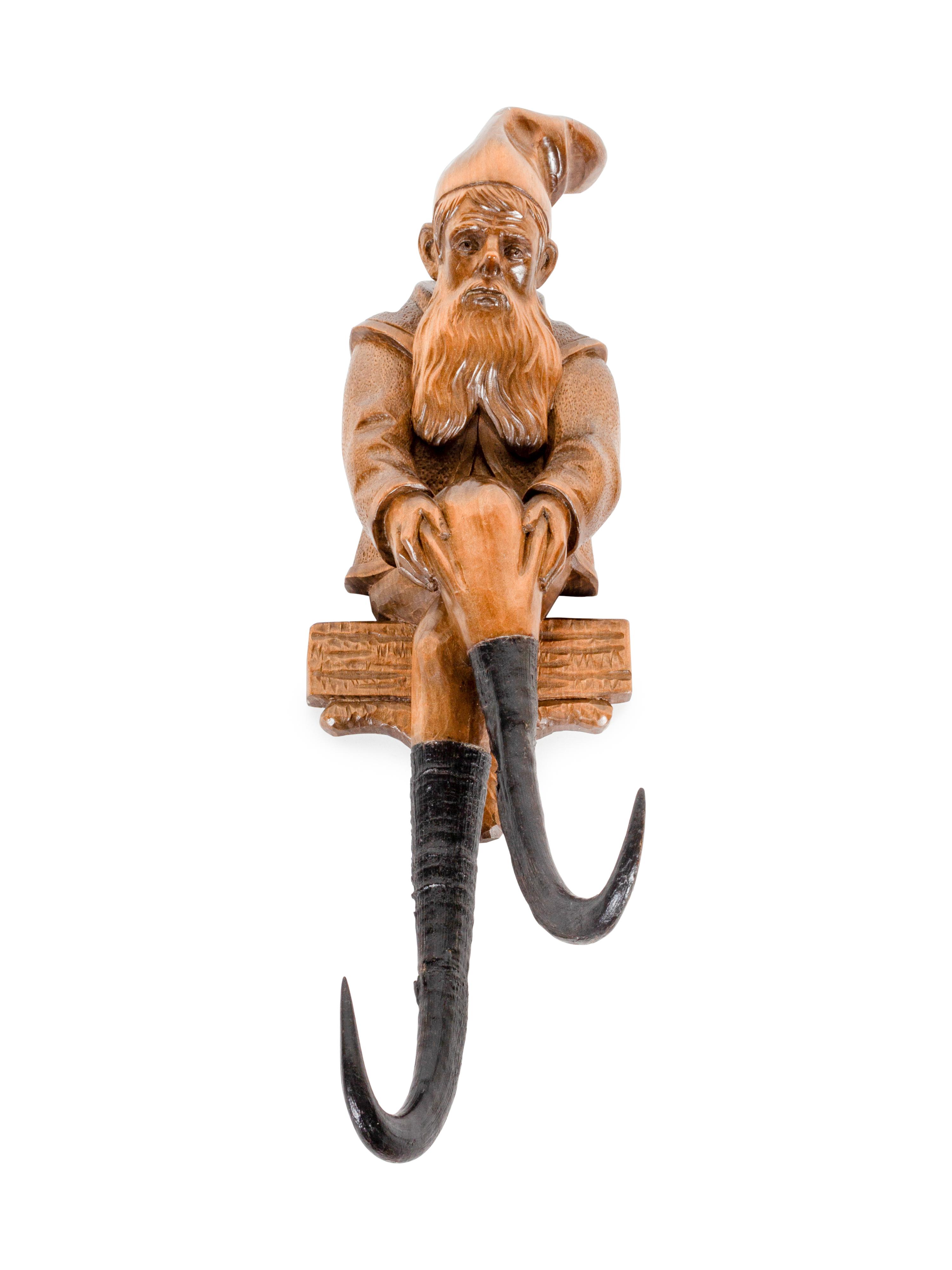 Three Black Forest Carved Wood Whip Hooks