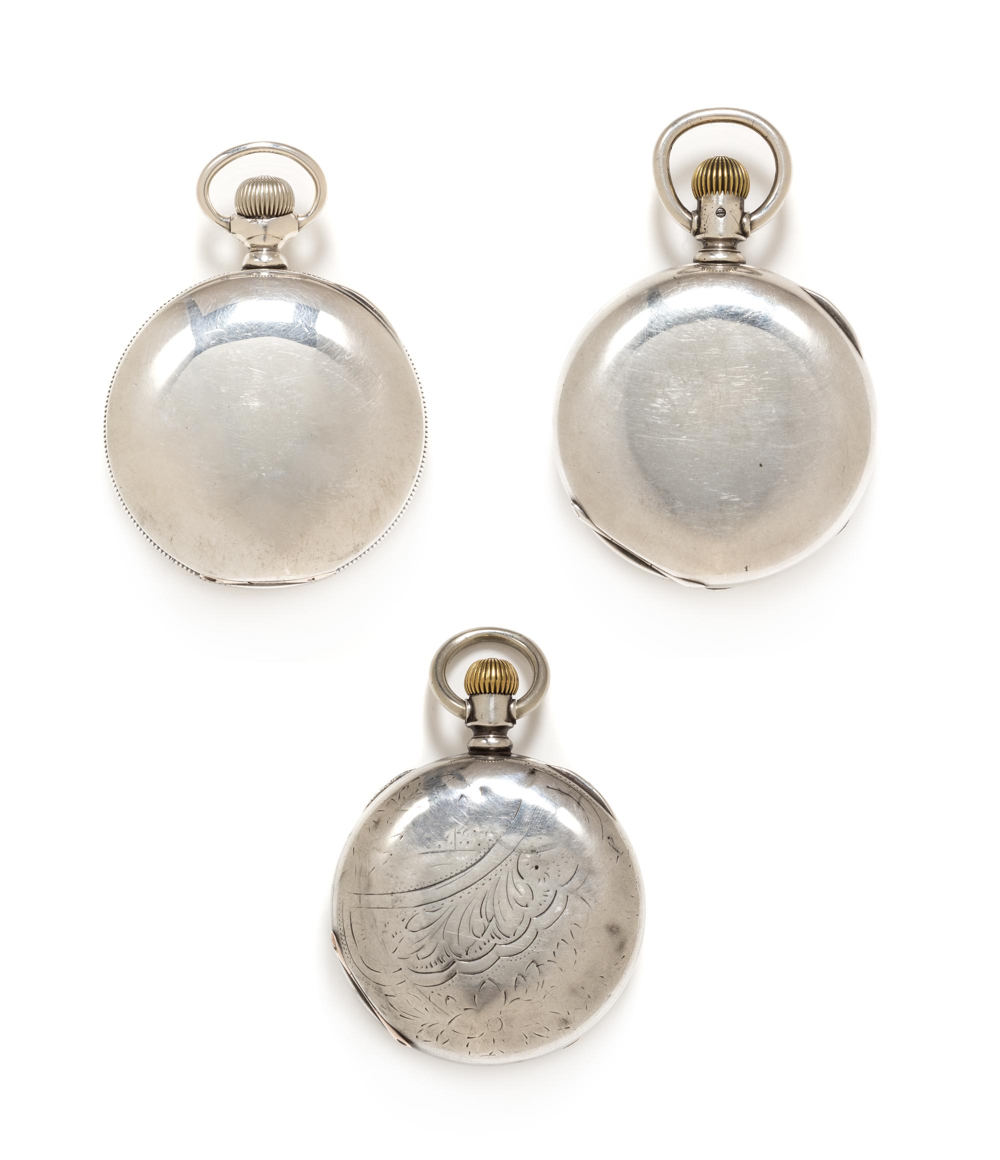A Collection of Coin Silver Open Face Pocket Watches, Waltham, Circa 1907, 1890, and 1883, 310.00 dwts.