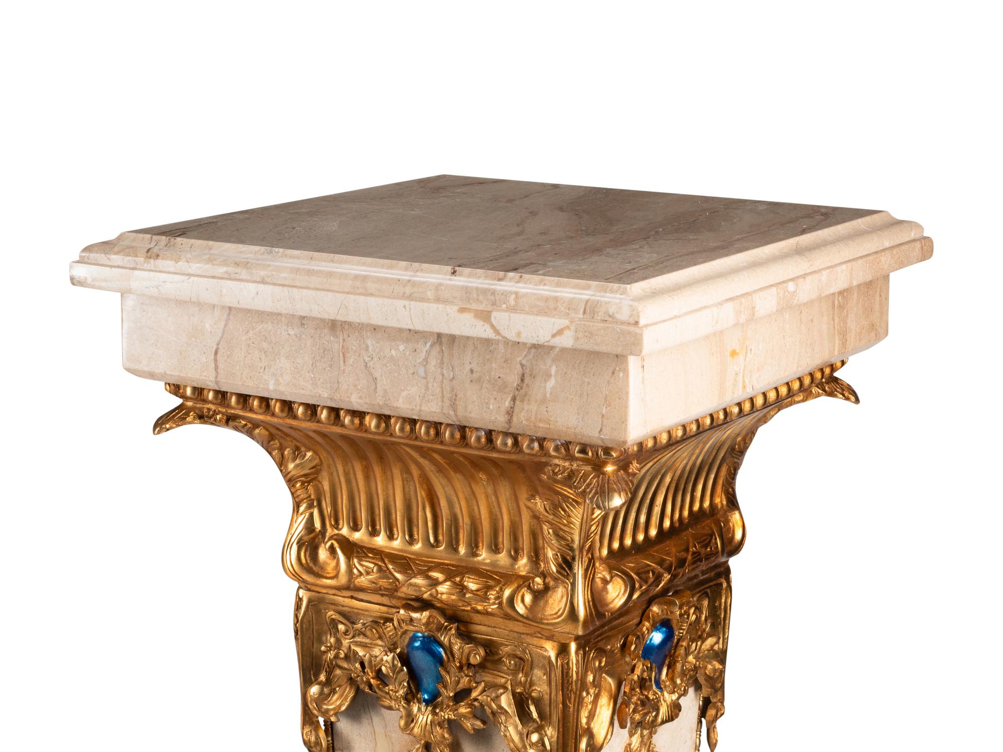 A Pair of Louis XVI Style Gilt Bronze Mounted Marble Pedestals