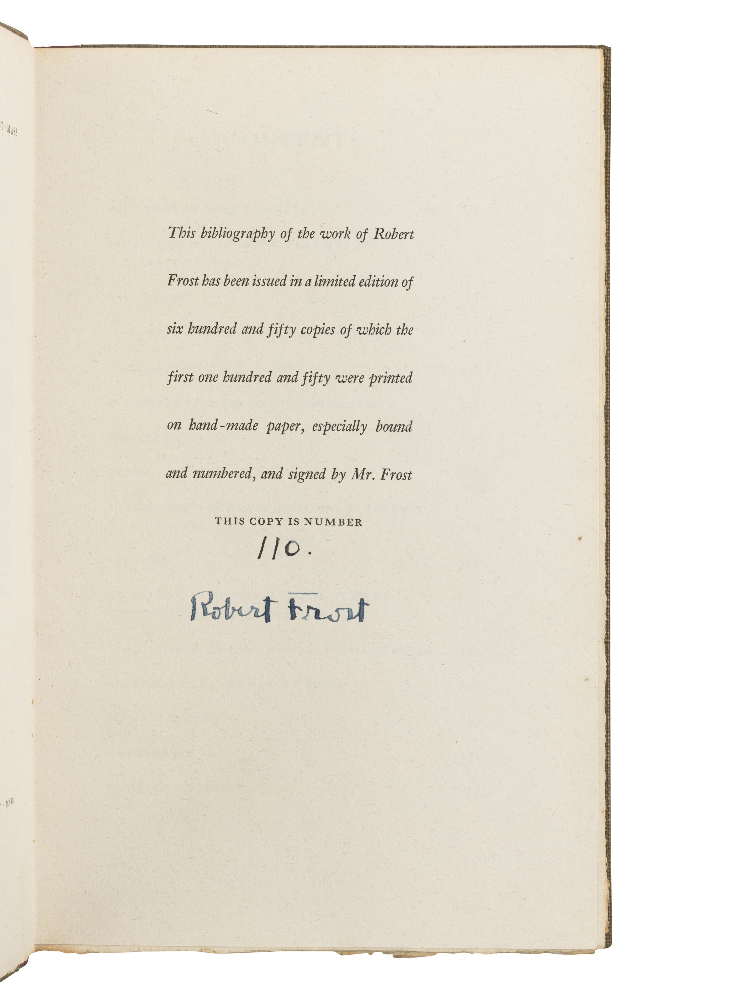 FROST, Robert (1874-1963). A group of 15 works by Frost and others, many signed, including: