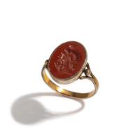 A Roman Red Jasper Ring Stone with the God Zeus Ammon — Set in a brass ring