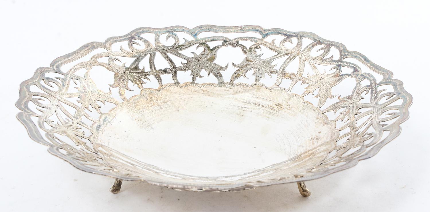 A Silvered Footed Bowl, , of circular form with pierced decoration, together with a fitted box.