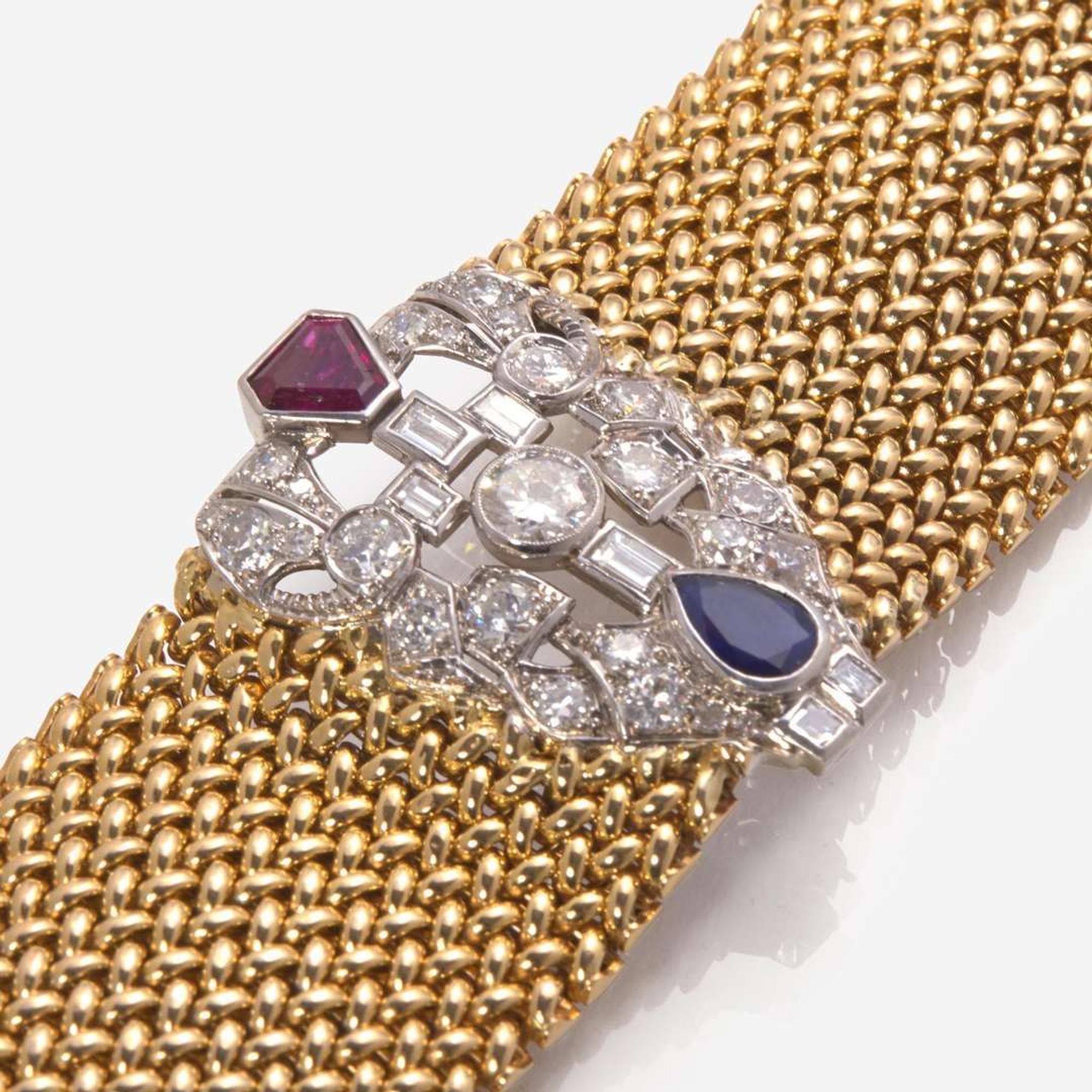An 18K Yellow Gold, Platinum, and Gemstone Bracelet