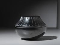 Blackware Pottery Jar, with Repeating Feathers
