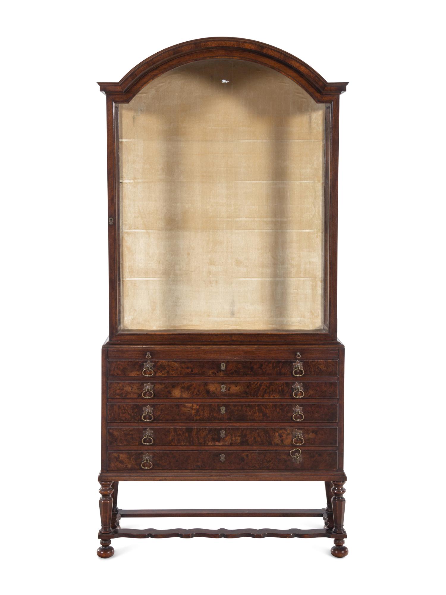 A William and Mary Style Walnut Vitrine and Collector's Cabinet