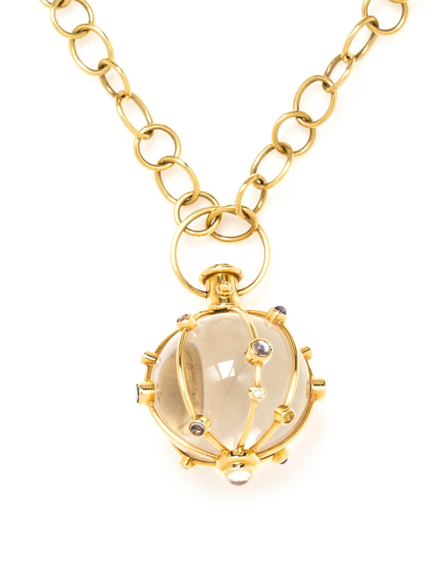 An 18 Karat Yellow Gold, Glass and Multigem Pendant Necklace, Temple St. Clair, 63.90 dwts.