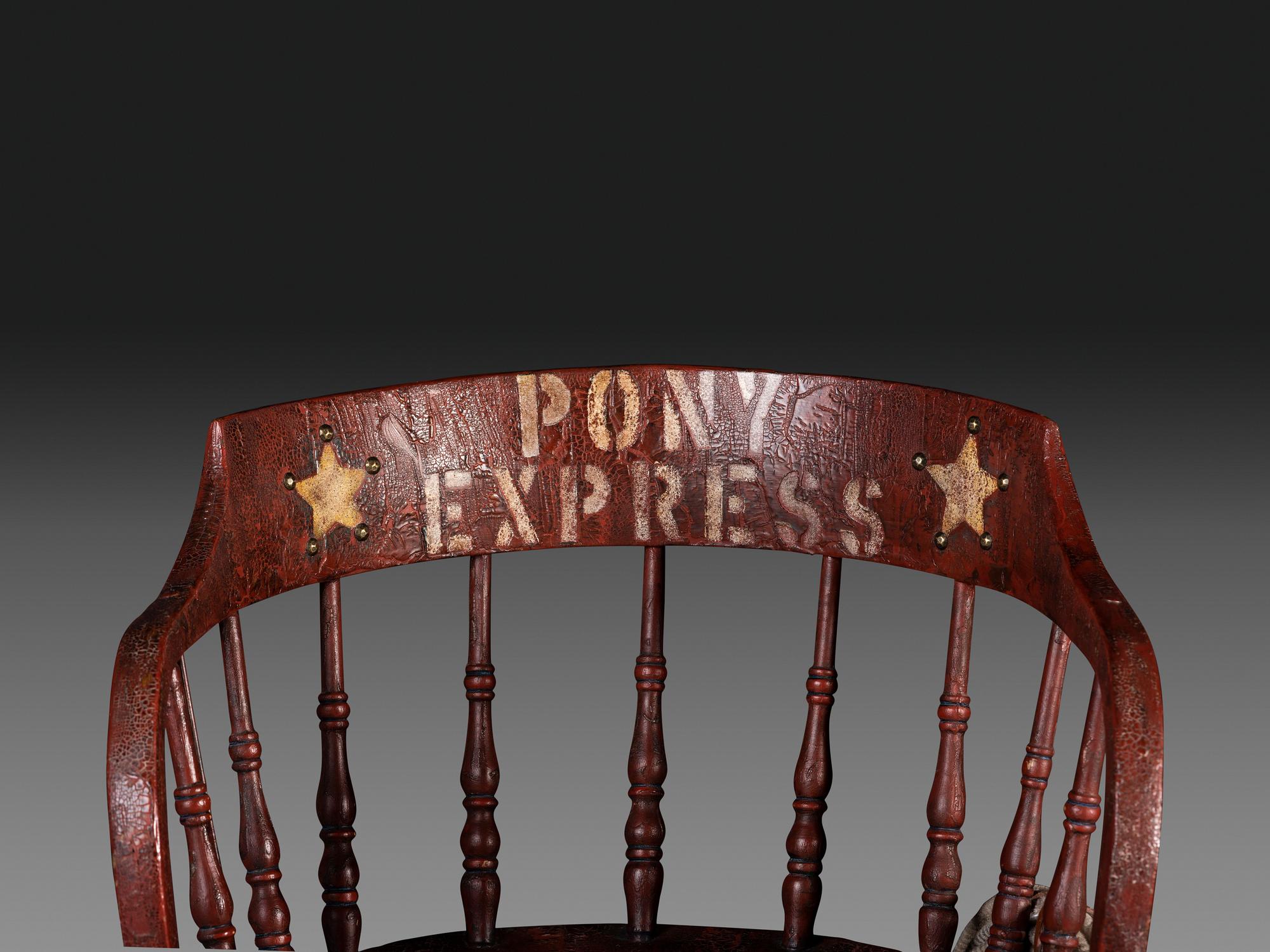 An American Trompe l'Oeil Painted Pony Express and General George Custer Armchair