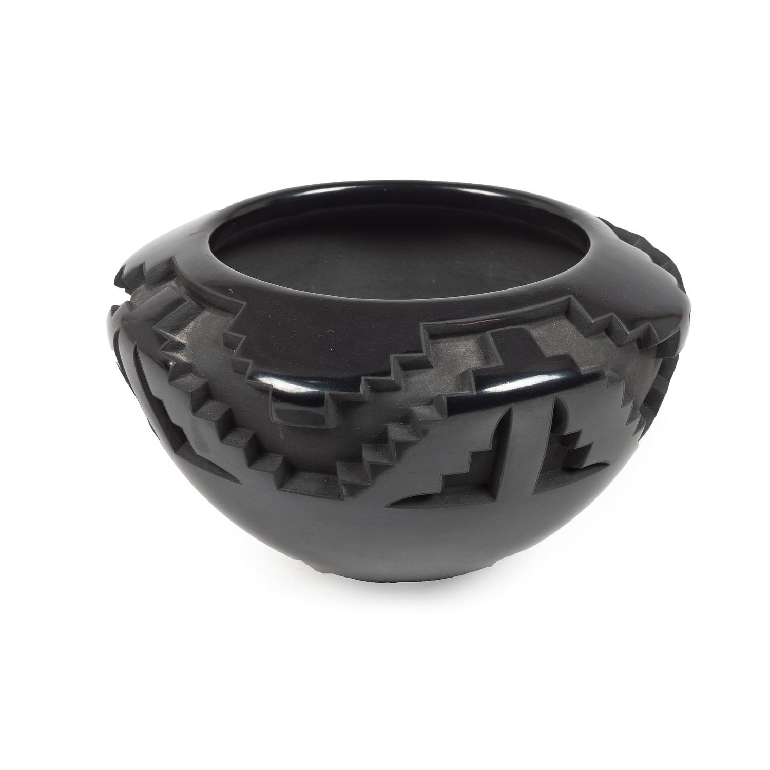 Carved Blackware Pottery Bowl