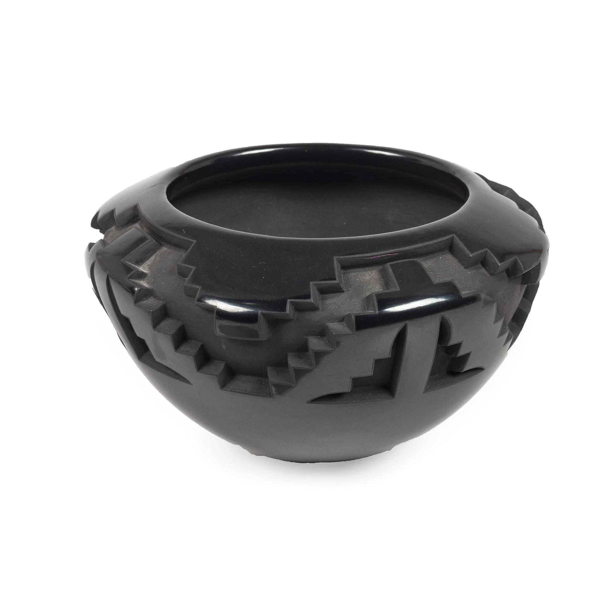 Carved Blackware Pottery Bowl