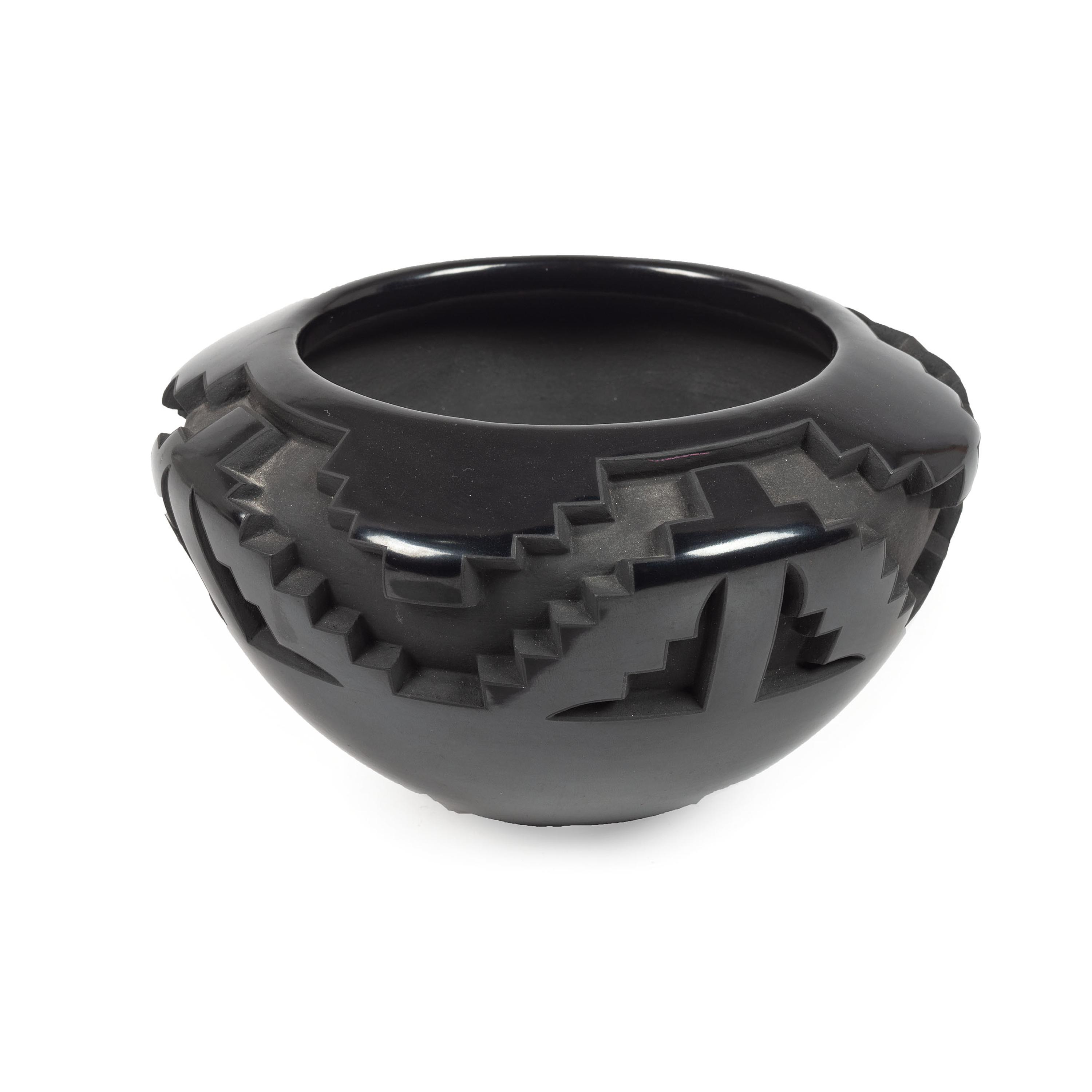 Carved Blackware Pottery Bowl