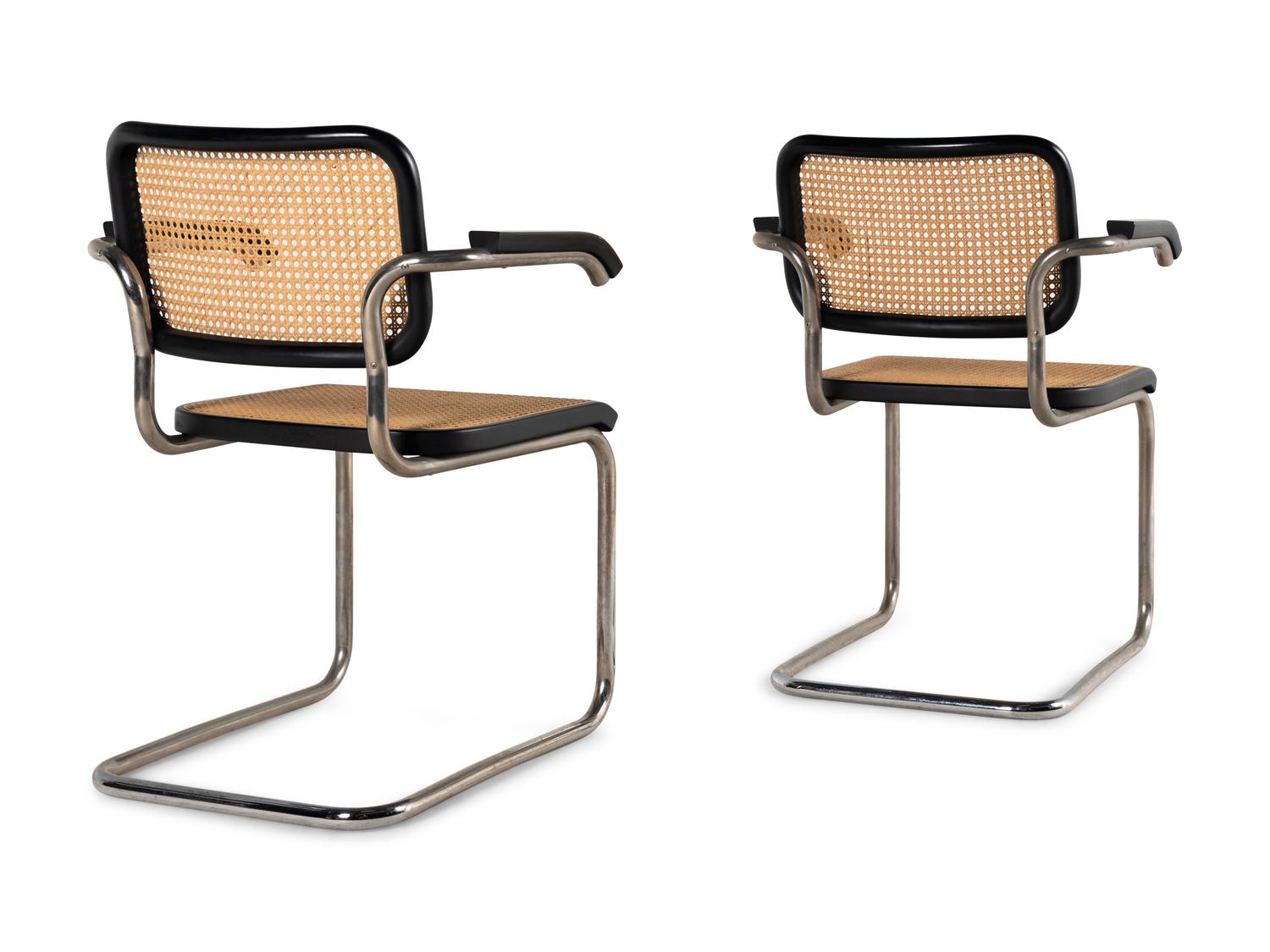 Pair of Cesca Chairs Stendig-Knoll, USA lacquered birch, chrome-plated steel, cane