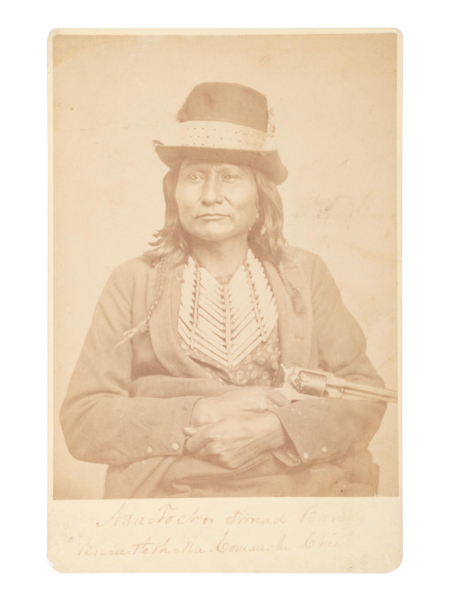 [NATIVE AMERICANS]. SOULE, William S. (1836-1908), photographer. Cabinet card of Comanche Chief Grey Leggins' or Asa-to-Yet. Fort Sill, Indian Territory.