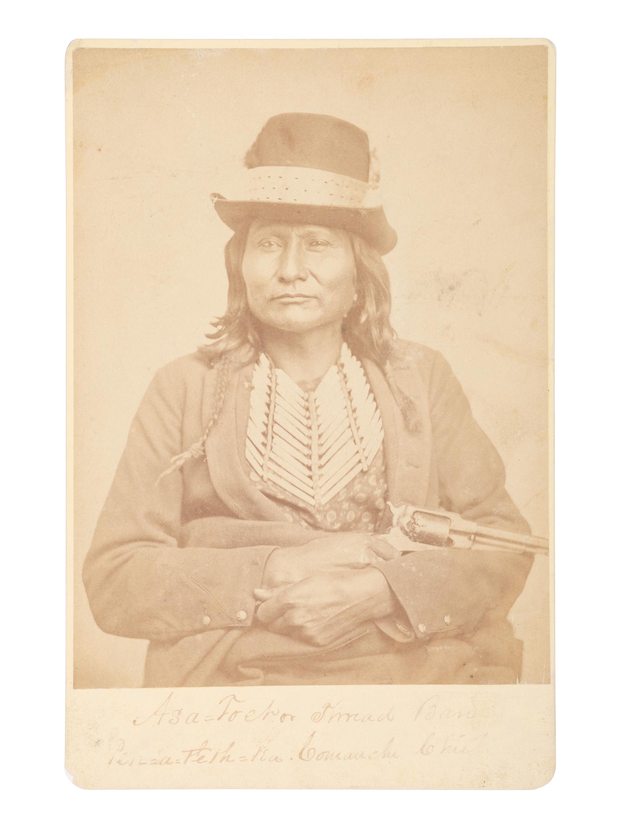 [NATIVE AMERICANS]. SOULE, William S. (1836-1908), photographer. Cabinet card of Comanche Chief Grey Leggins' or Asa-to-Yet. Fort Sill, Indian Territory.