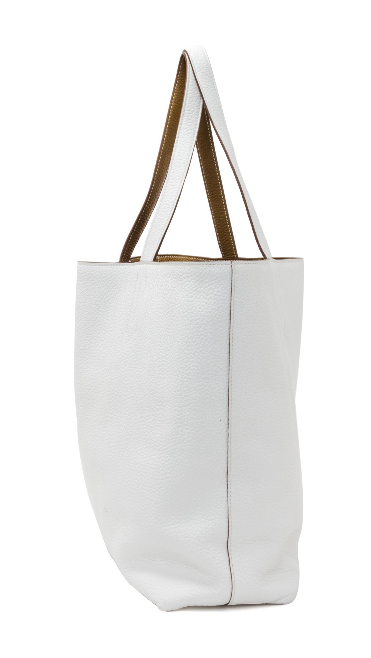 An Hermes Blanc/Chamois 45cm Taurillon Clemence Double Sens Tote, 17.5" x 15.5" x 5".
