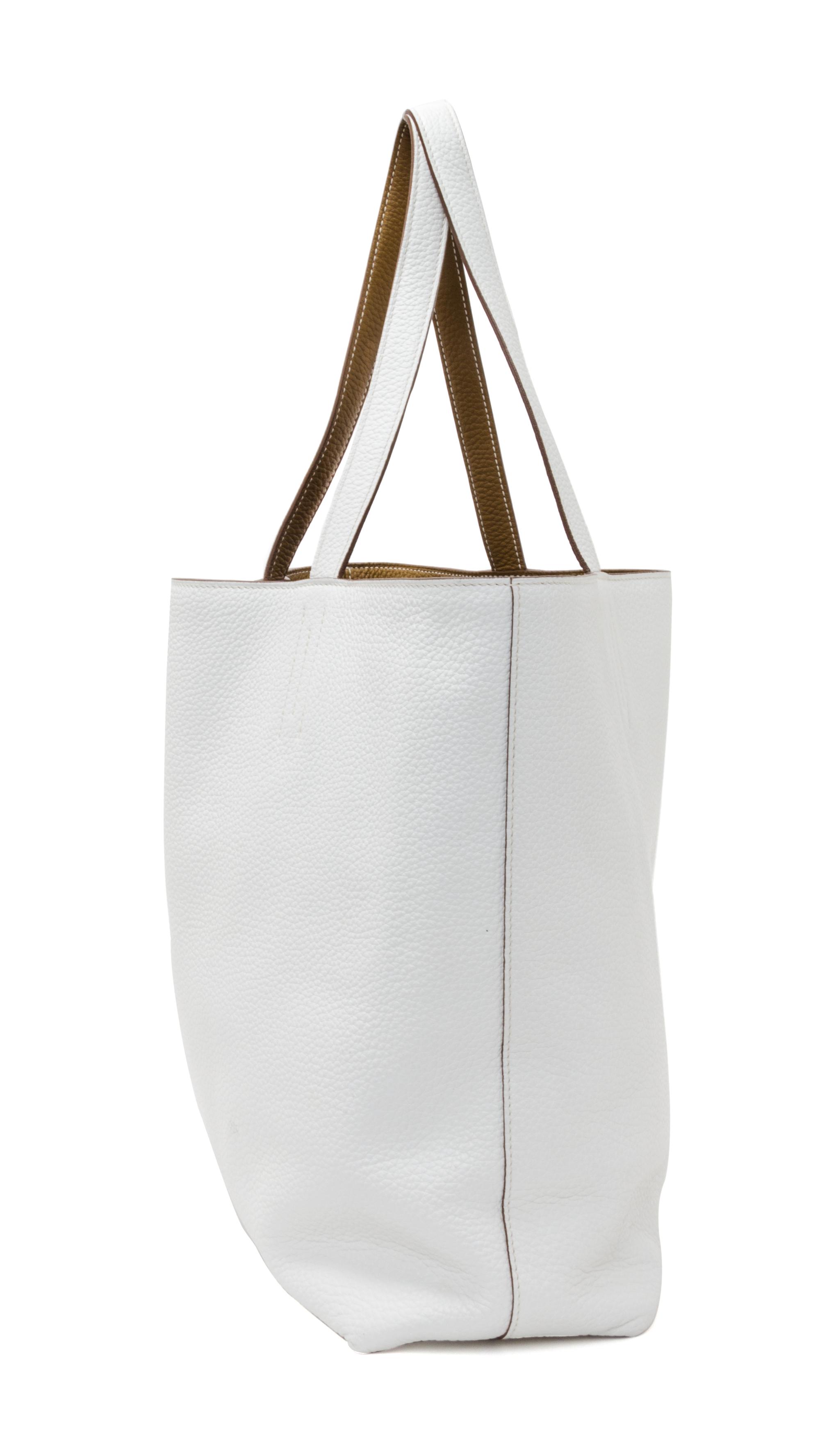 An Hermes Blanc/Chamois 45cm Taurillon Clemence Double Sens Tote, 17.5" x 15.5" x 5".